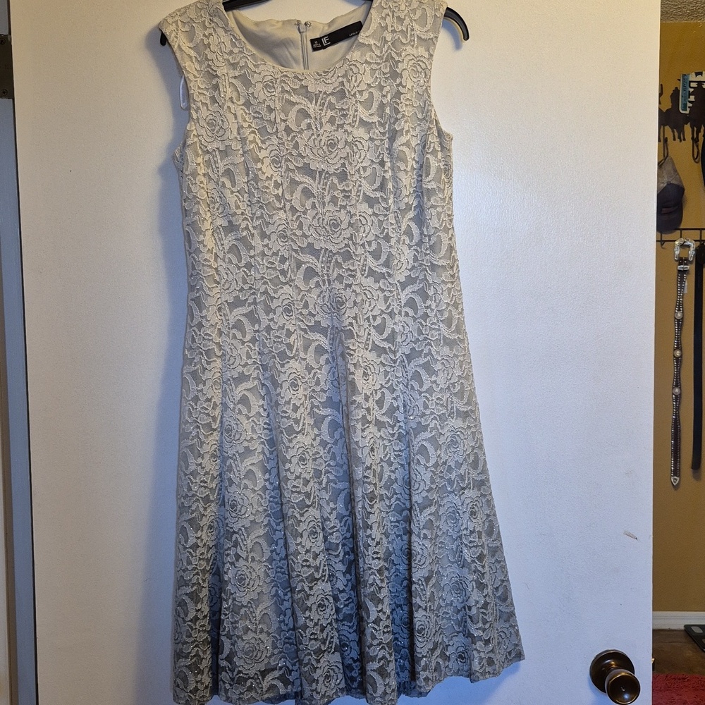 Elegant Lace Womens Dress in Gray, With Lots Of Sparkle, Gray/ Silver. - Picture 3 of 11